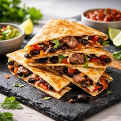 Steak and black bean quesadilla