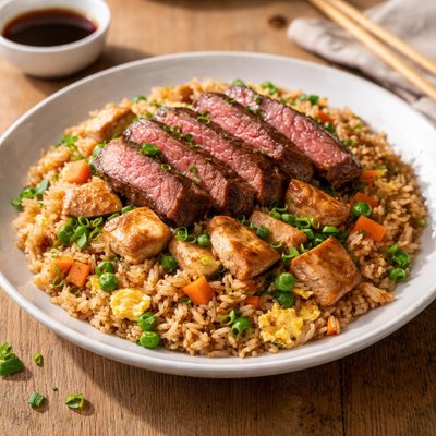 Steak and chicken fried rice