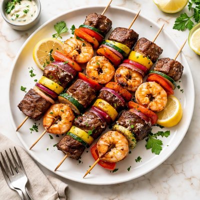 Steak and shrimp kebab