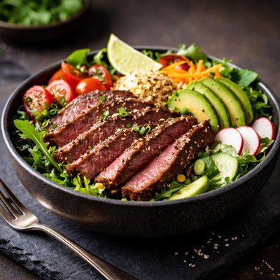 Steak bowl with salad