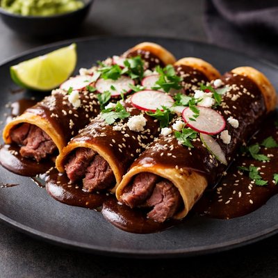 Steak enchilada with mole