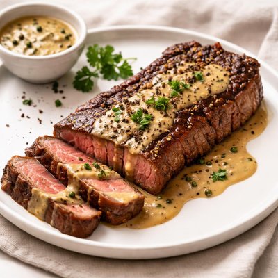 Steak ny strip with sauce