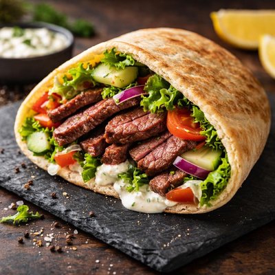 Steak pita wrap