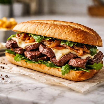 Steak sandwich with cheese