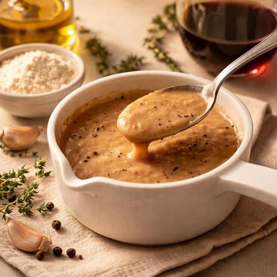 Steak sauce with flour and wine