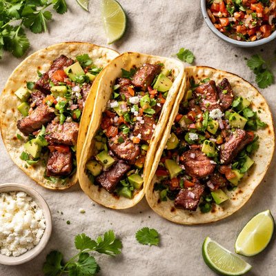 Steak tacos on corn shell