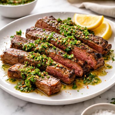 Steak with chimichurri sauce