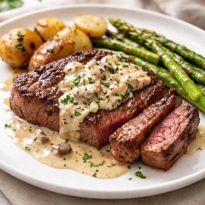 Steak with creamy sauce