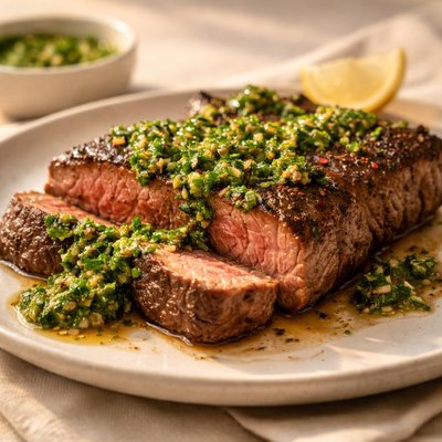 Steak with green sauce