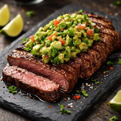 Steak with guacamole