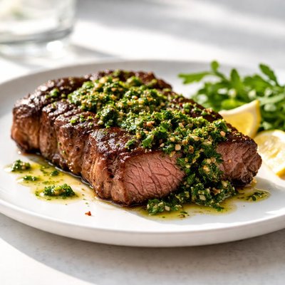 Steak with herb sauce