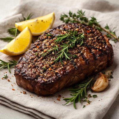 Steak with herbs and lemon