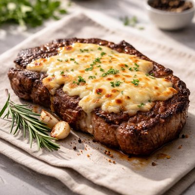 牛排配融化奶酪