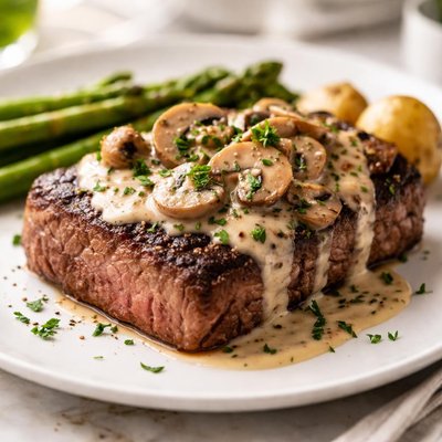 Steak with mushroom sauce