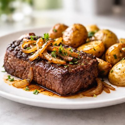 Steak with potatoes and onion