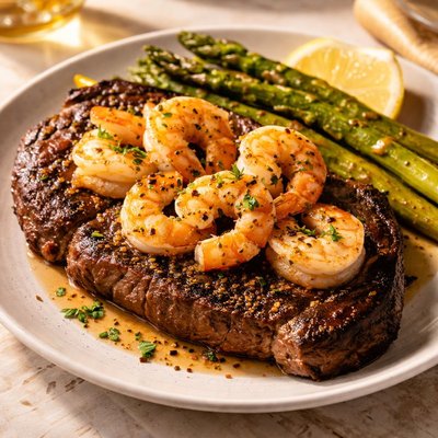 Steak with shrimp