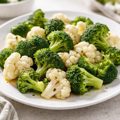 Steamed broccoli and cauliflower