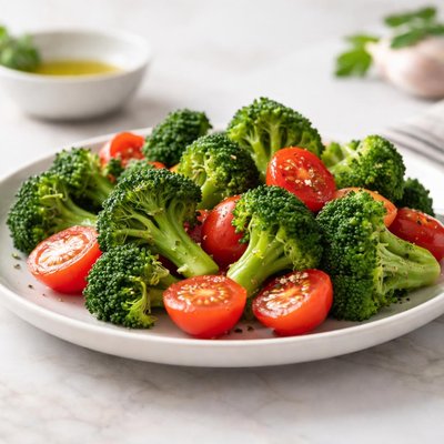Steamed broccoli and cherry tomatoes