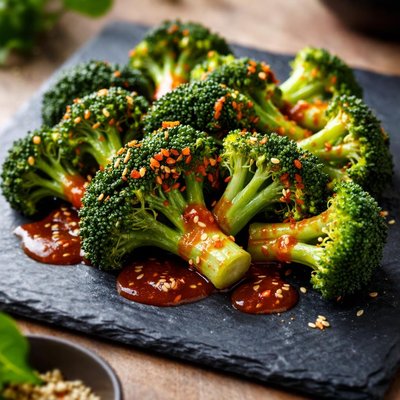 Steamed broccoli with hot sauce