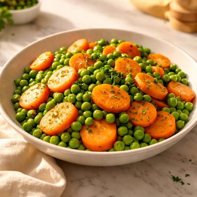 Steamed carrots and peas