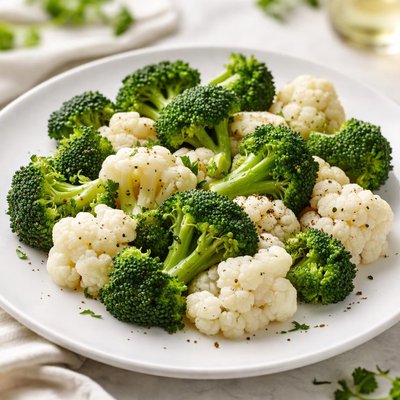 Steamed cauliflower and broccoli