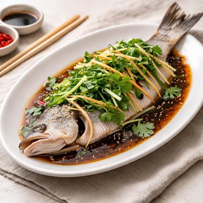 Pescado al vapor con salsa de soja y cebollas verdes