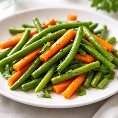 Steamed green beans and carrots