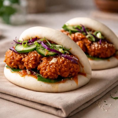 Steamed korean bun with fried chicken