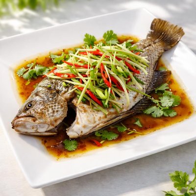 Steamed lapulapu fish