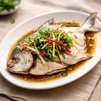 Steamed pomfret fish