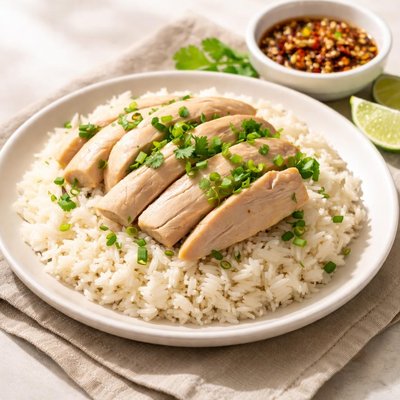 Steamed rice and chicken