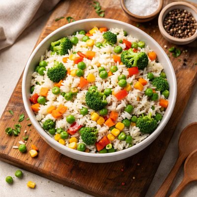 Steamed rice with mixed vegetables