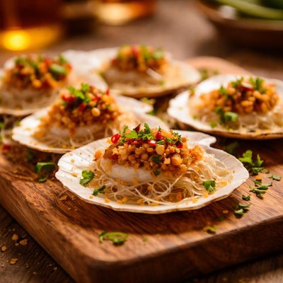 Steamed scallops with garlic and vermicelli