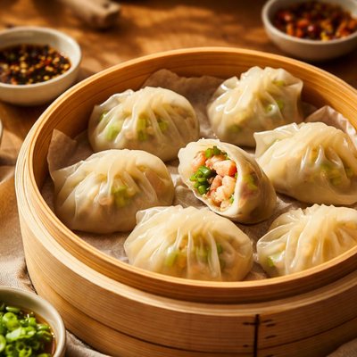 Steamed shrimp and leek dumplings