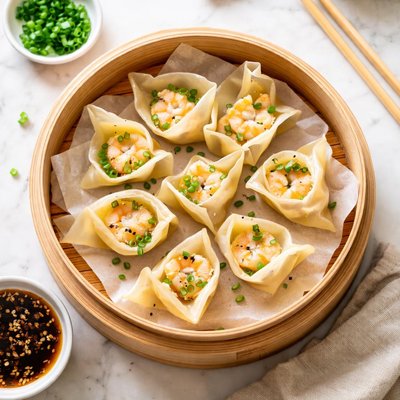 Steamed shrimp wontons