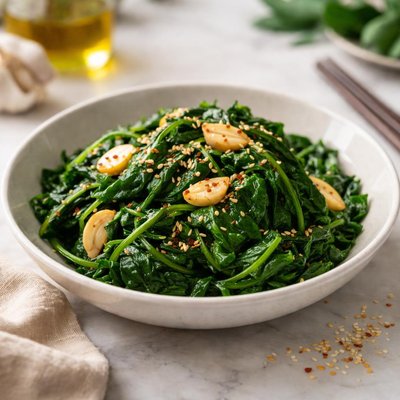 Steamed spinach with garlic and sesame