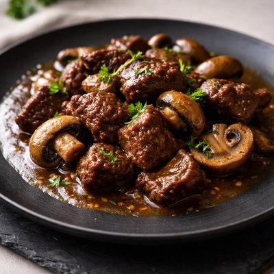 Stewed beef with mushrooms