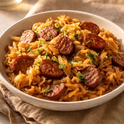 Stewed cabbage with sausage