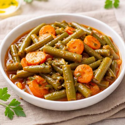 Stewed green beans and carrots