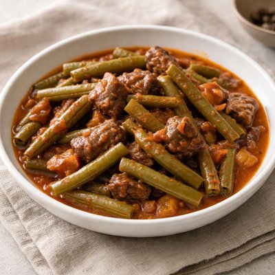 Stewed green beans with meat