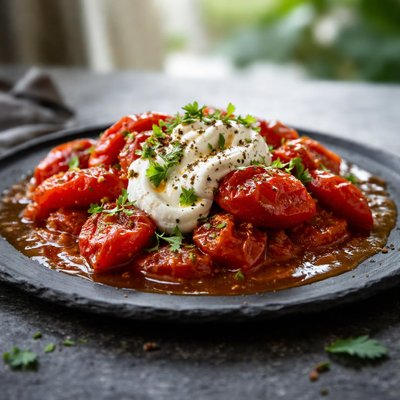 Stewed tomatoes with sour cream
