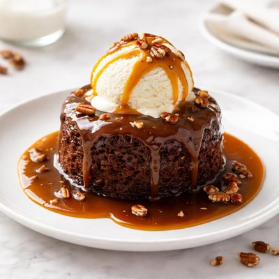 Sticky toffee pudding with ice cream