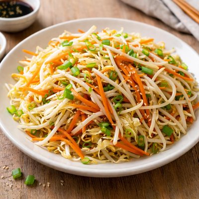 Stir-fried bean sprouts with carrots and cabbage