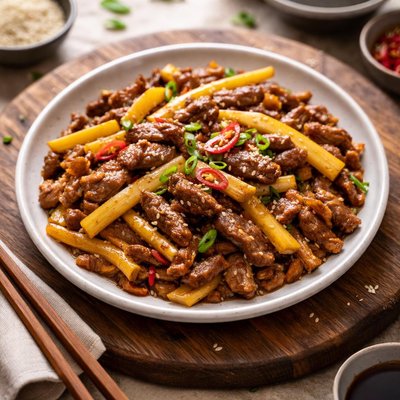 Stir-fried beef with bamboo shoots
