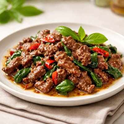 Stir-fried beef with basil