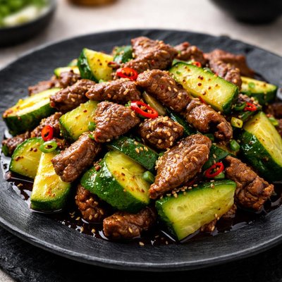 Stir-fried beef with cucumbers