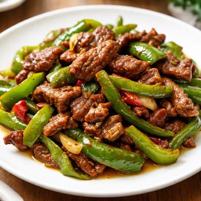 Stir-fried beef with green peppers