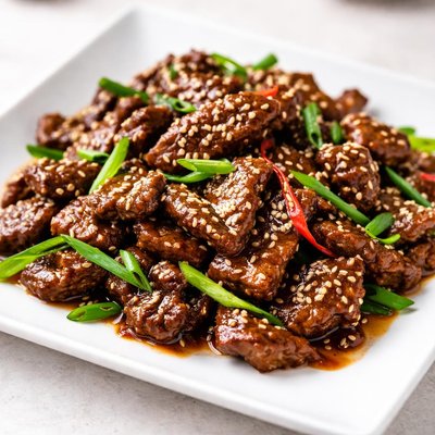 Stir-fried beef with sesame seeds