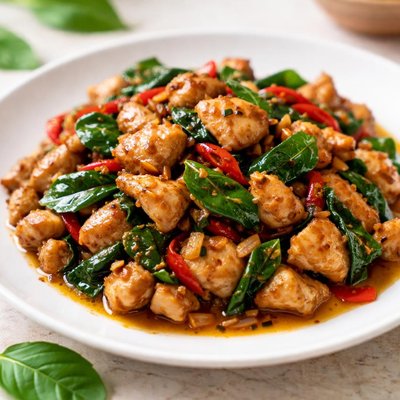 Stir-fried chicken with basil