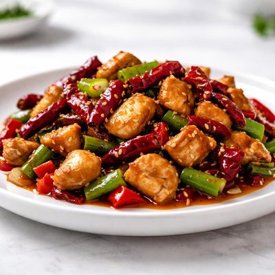 Stir-fried chicken with chili peppers